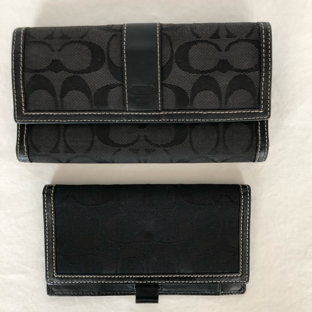Coach Trifold Wallet with matching Checkbook holder Jacquard & Leather Like New